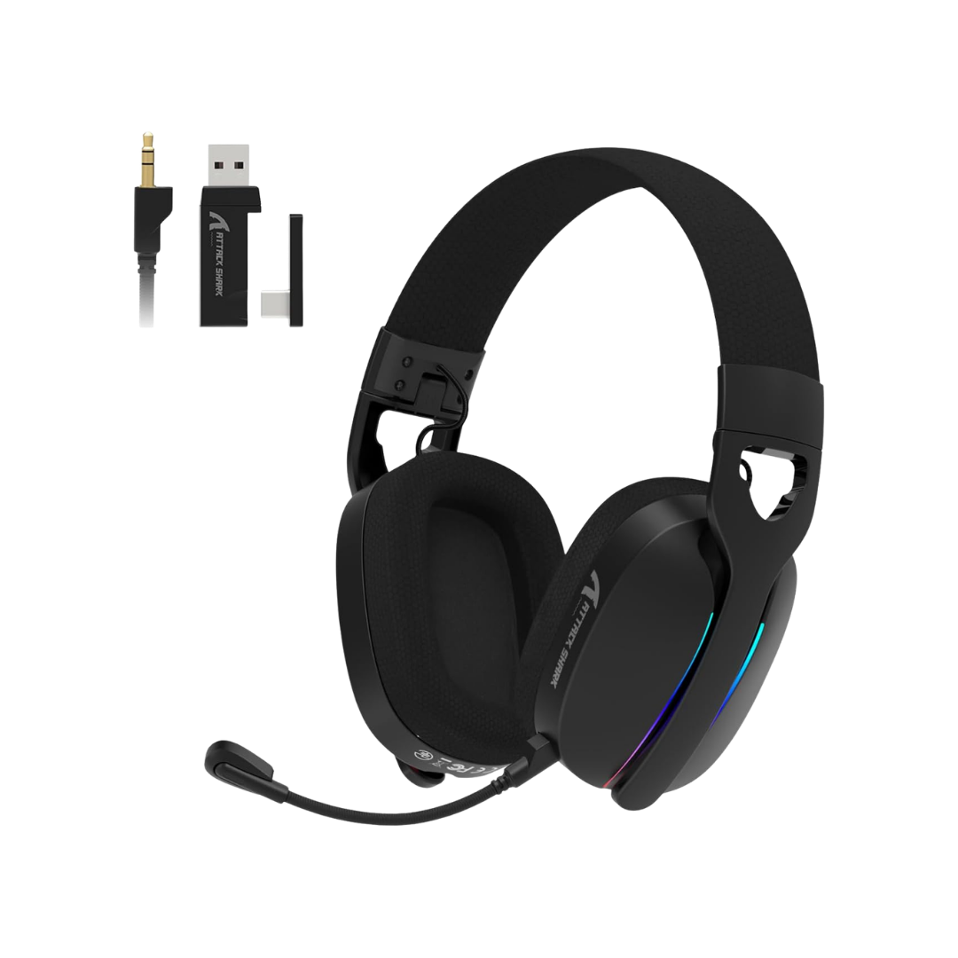 ATTACK SHARK L90 Ultra-Light Wireless Headset,RGB,Foldable,Triple- Mode-2.4Ghz/Bluetooth/Wired Gaming Headphone with mic,40mm Driver,7.1 Surround Sound,for Xbox/PS4/PS5/PC Customize via Software-Black