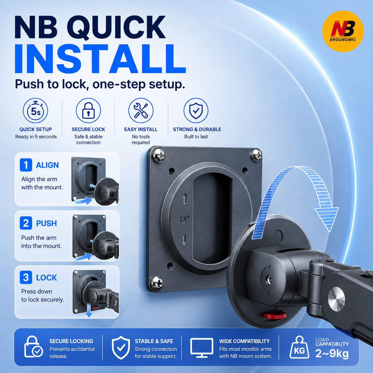 NORTH BAYOU NB A3 Monitor Stand, Monitor Arm, Suitable for 17–32 Inch Monitors, Easy Installation, Desk Clamp Base.