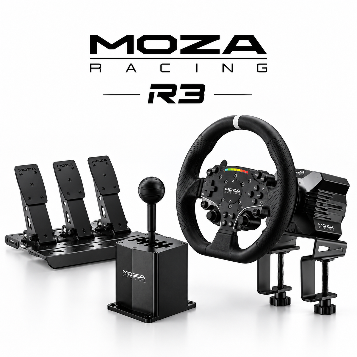 MOZA R3 Bundle Kit Direct Drive Servo base, Racing Wheel and 3 Pedals for PC and Shifter