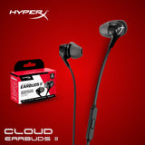 HyperX Cloud Earbuds II – 14mm Drivers, Four Eartips, Hard-Shell Carrying Case, Low-Profile 90° Plug, 3.5mm Plug, Built-in Microphone, Multi-Function Button, PC, Mobile, Nintendo Switch – Black