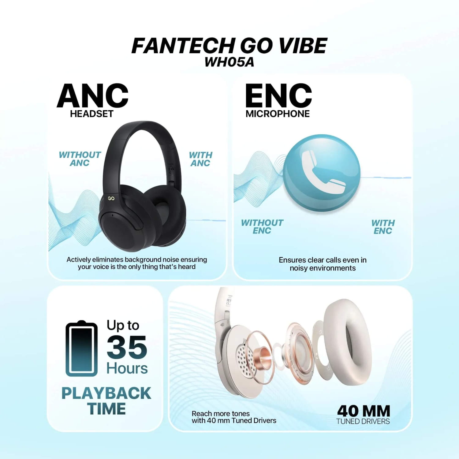 FANTECH WH05A GO VIBE ANC WIRELESS HEADSET
