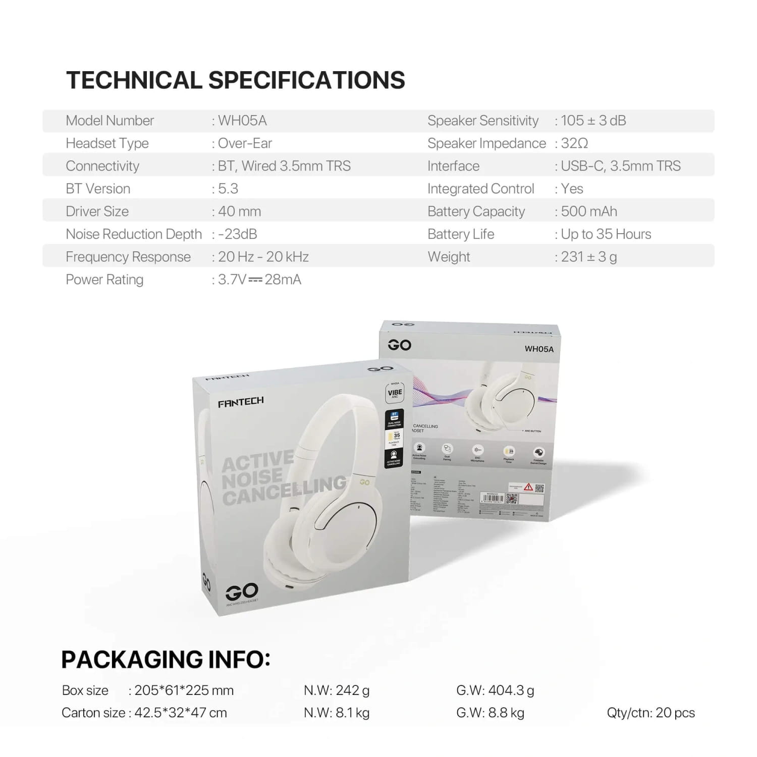 FANTECH WH05A GO VIBE ANC WIRELESS HEADSET