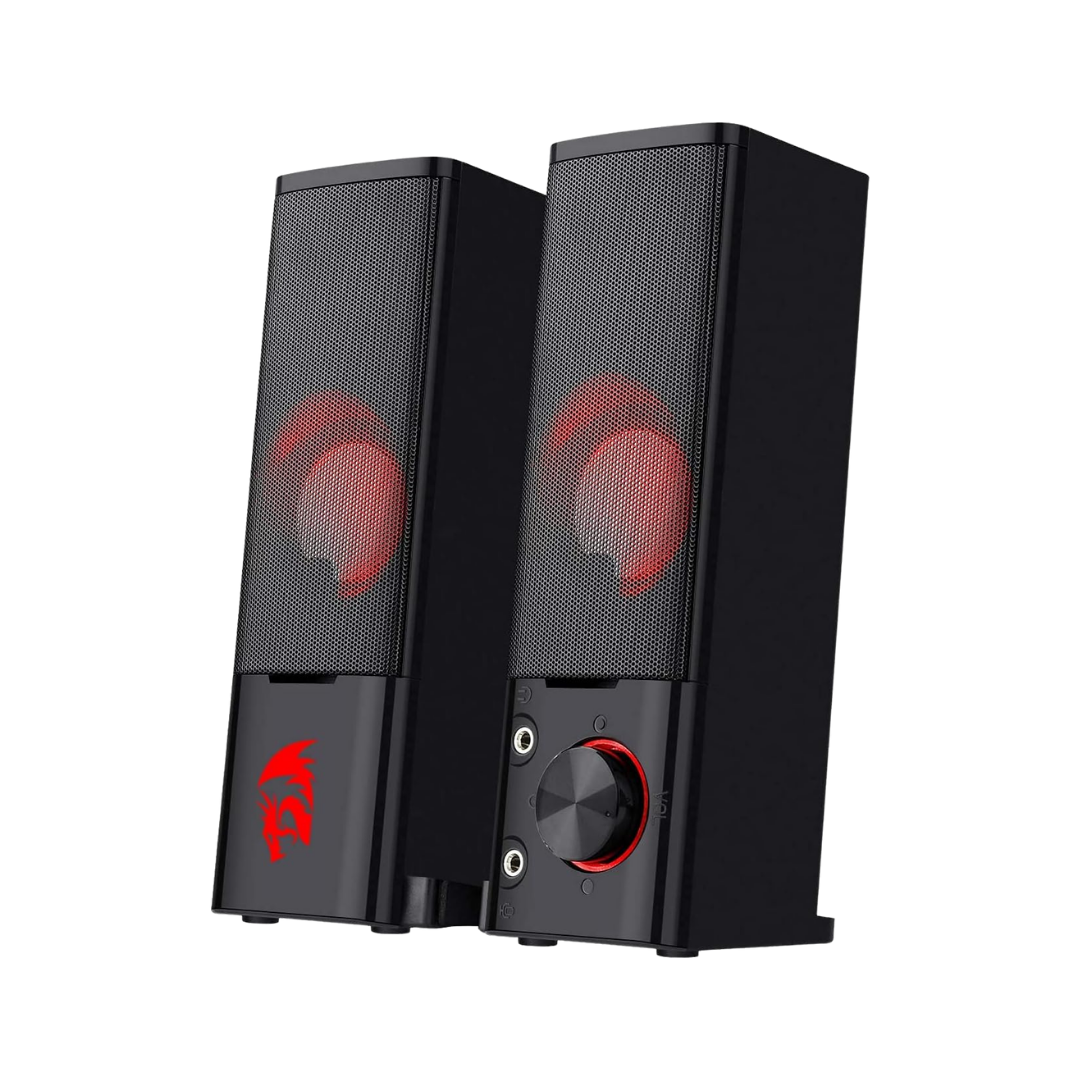 Redragon GS550 PC Gaming Speakers, 2.0 Channel Desktop Computer Sound Bar with Compact Maneuverable Size, Headphone Jack, Quality Bass & Decent Red Backlit, USB Powered w/ 3.5mm Cable