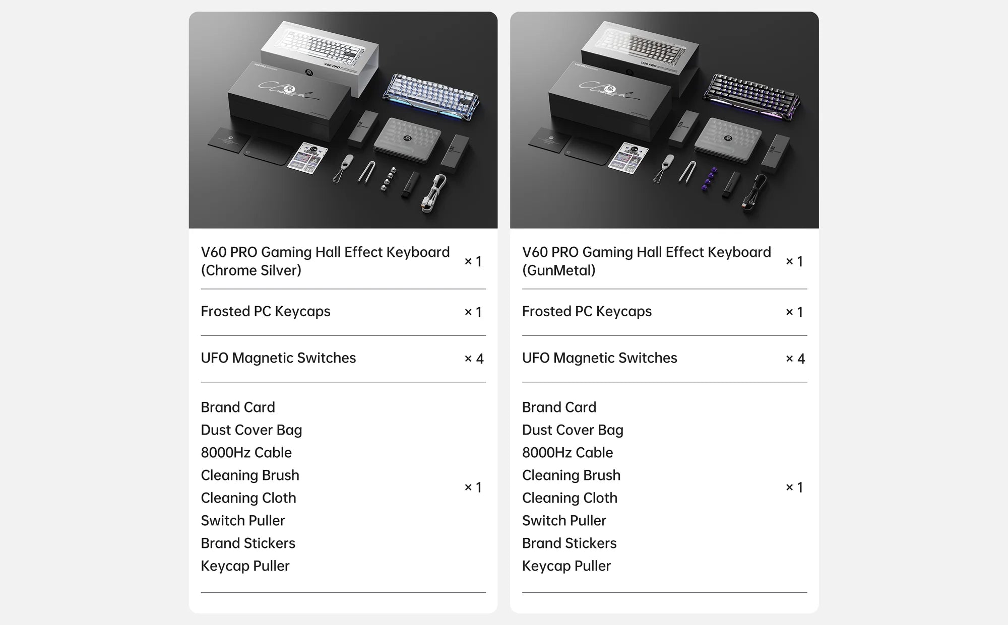 GravaStar Mercury V60 Pro Gaming Keyboard Deluxe Edition - 8kHz Magnetic Switch | Premium Hall Effect Keyboard – Dual Keycap Gift Box Set (chrome Silver)