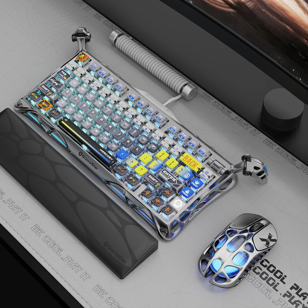 GravaStar Mercury K1 Pro Wireless Mechanical Gaming Keyboard, 75% Layout RGB Custom Keyboard, Hot-Swappable Linear Switches – Aluminum Alloy, Interstellar Silver Brushed Metal Look