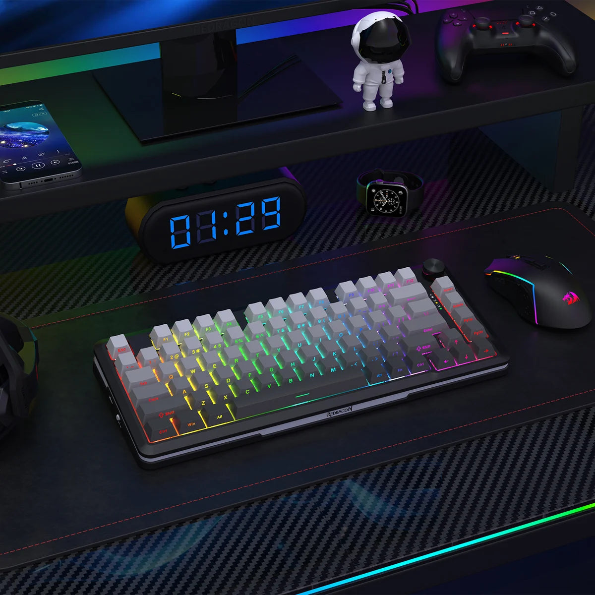 Redragon Cyrus Pro K681SP RGB Wireless 75% Hot-Swappable Gasket Mechanical Keyboard with Knob (RPC Linear Switch) (Gradient Grey)