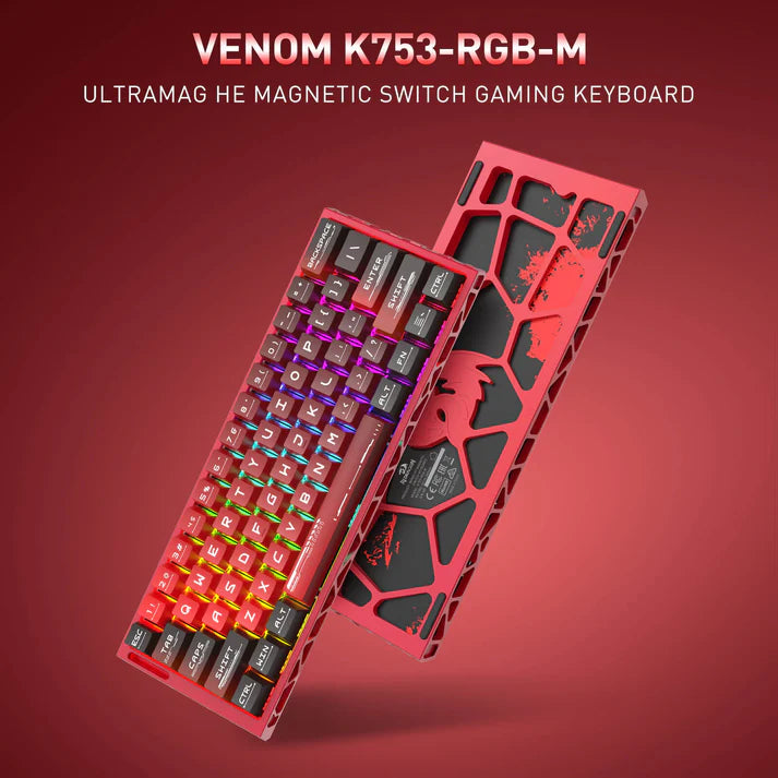 لوحة مفاتيح الألعاب Redragon K753 HE Rapid Trigger، لوحة مفاتيح ميكانيكية سلكية 61 مفتاحًا بنسبة 60% مع قاعدة ألومنيوم مجوفة باللون الأحمر الجذاب، ومفاتيح مغناطيسية UltraMag 100% POM فائقة النعومة وسريعة الاستجابة من الجيل التالي
