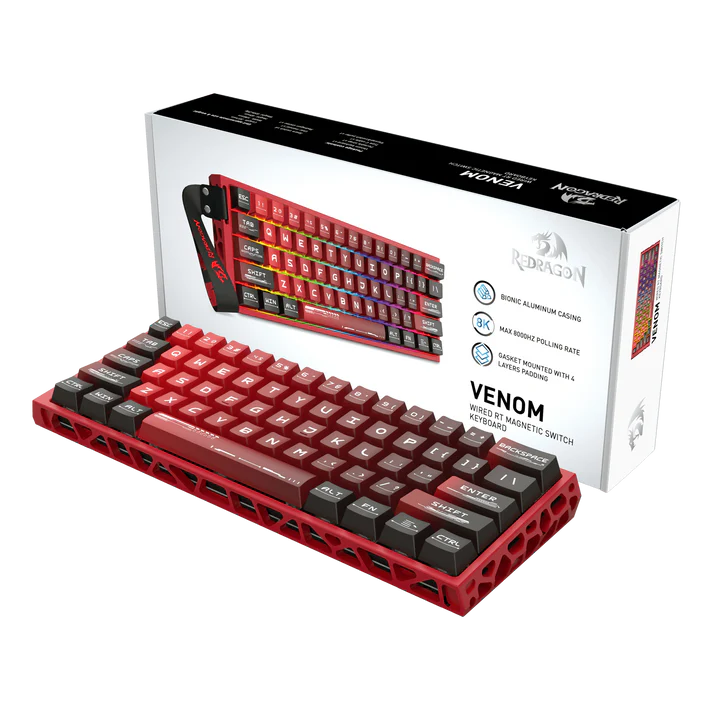 لوحة مفاتيح الألعاب Redragon K753 HE Rapid Trigger، لوحة مفاتيح ميكانيكية سلكية 61 مفتاحًا بنسبة 60% مع قاعدة ألومنيوم مجوفة باللون الأحمر الجذاب، ومفاتيح مغناطيسية UltraMag 100% POM فائقة النعومة وسريعة الاستجابة من الجيل التالي

