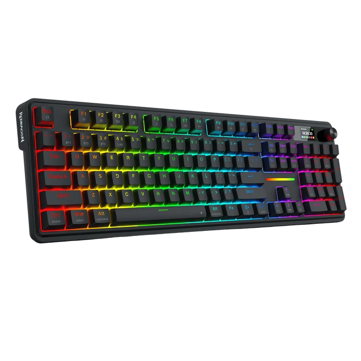 Redragon K762 PRO Wireless 104-Key Gasket Gaming Keyboard, Screen & Knob | Easy-Control LED Info Display, 0-Delay Tri-Mode, Cushioned 5-Layer Noise Dampening for Creamy Thocky Sound, Full-Size 104-Key