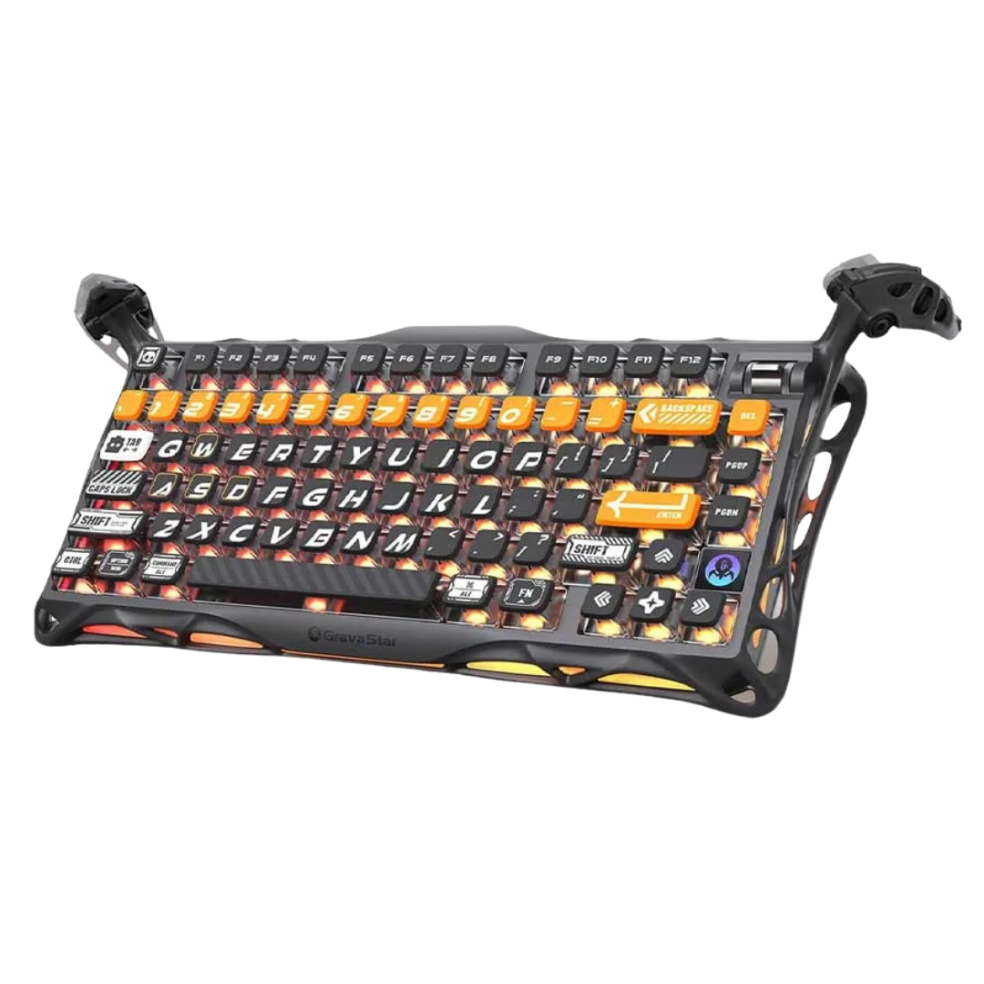 GravaStar Mercury K1 Pro Wireless Mechanical Gaming Keyboard, 75% Layout RGB Custom Keyboard, Aluminum Alloy Matte Black Frame with Phoenix-Inspired Keycaps, Hot-Swappable Linear Switches – CyberFlare