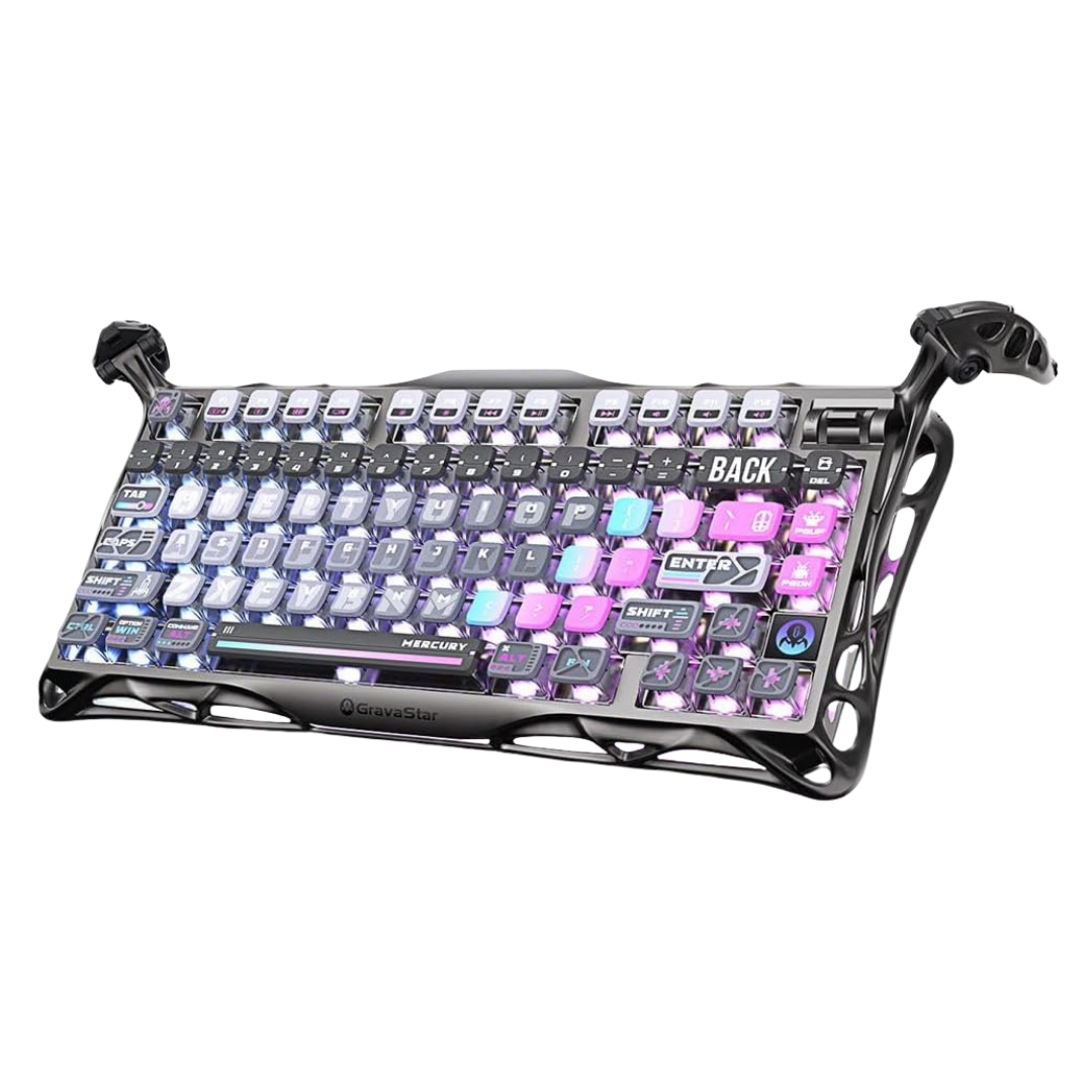 GravaStar Mercury K1 Pro Wireless Mechanical Gaming Keyboard, 75% Layout RGB Custom Keyboard, Electroplated Glossy Frame, Hot-Swappable Linear Switches – Cyberpunk Edition