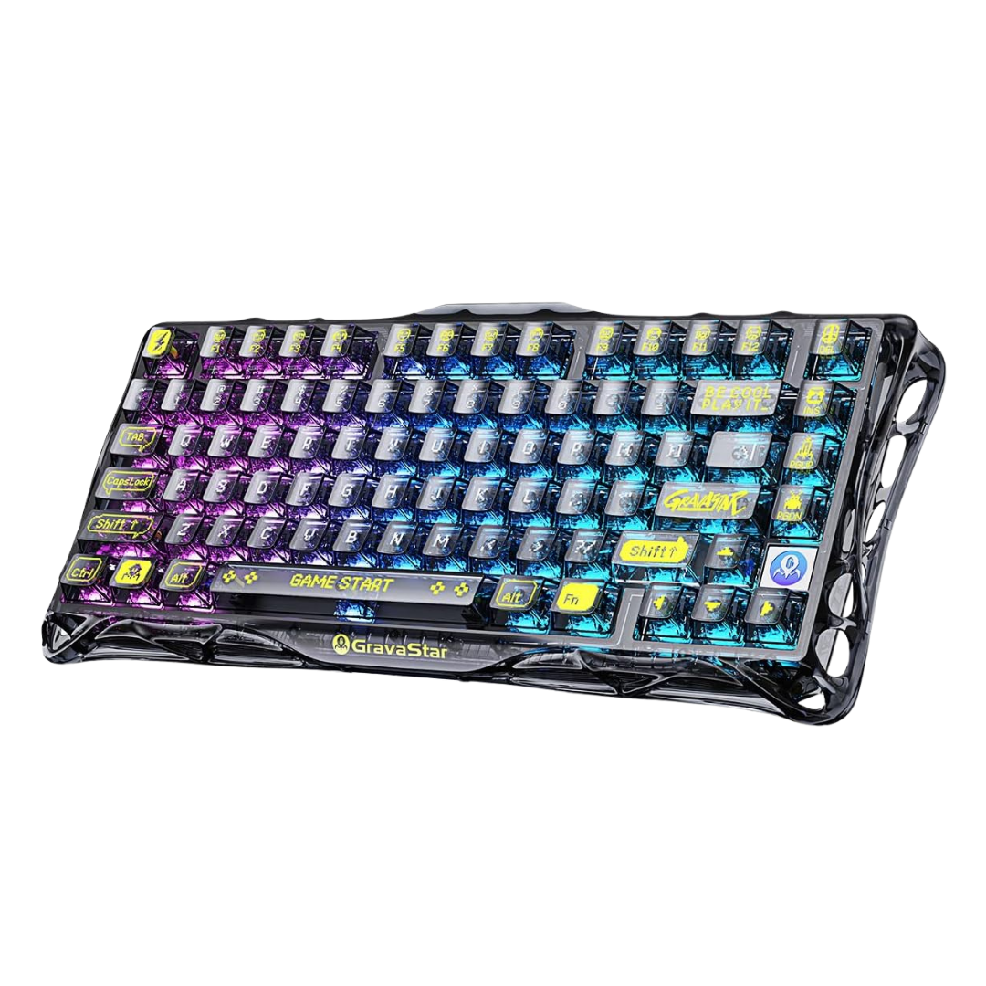 GravaStar Mercury K1 Lite 75% Gaming Keyboard, 2.4GHz/BT/Wired Tri-Mode Wireless Keyboard, Gasket Hot Swappable Mechanical Keyboard, Pre-lubed Linear Switches, RGB Backlit (Transparent Black)