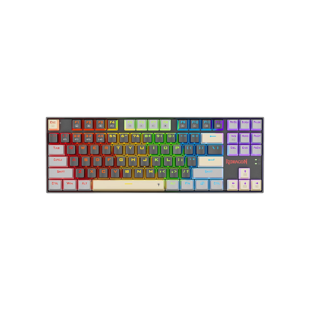 Redragon Wireless Gaming Keyboard, BT/2.4Ghz Tri-Mode Mechanical Keyboard with Aluminum Pannel, Hot-Swap Red Switch, Programmable 87 Keys TKL, LED Rainbow Backlit - K552LGY-KRS (Eclipse Gilded)