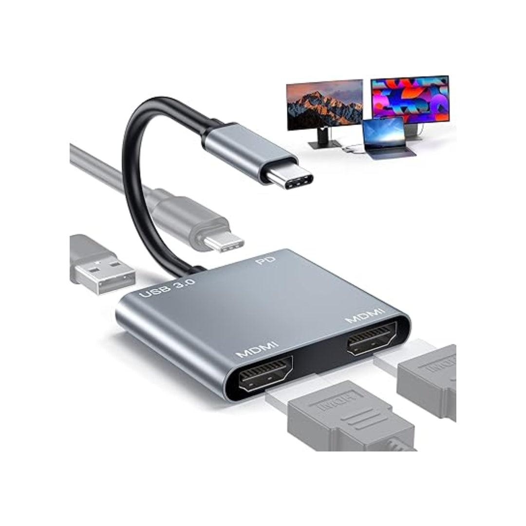 USB C to Dual HDMI Adapter, 4 in 1 USB Type C Hub with 2 HDMI?4K@30Hz?/USB3.0 /PD Charging, Dual HD Screen Display USB-C Docking Station Compatible...