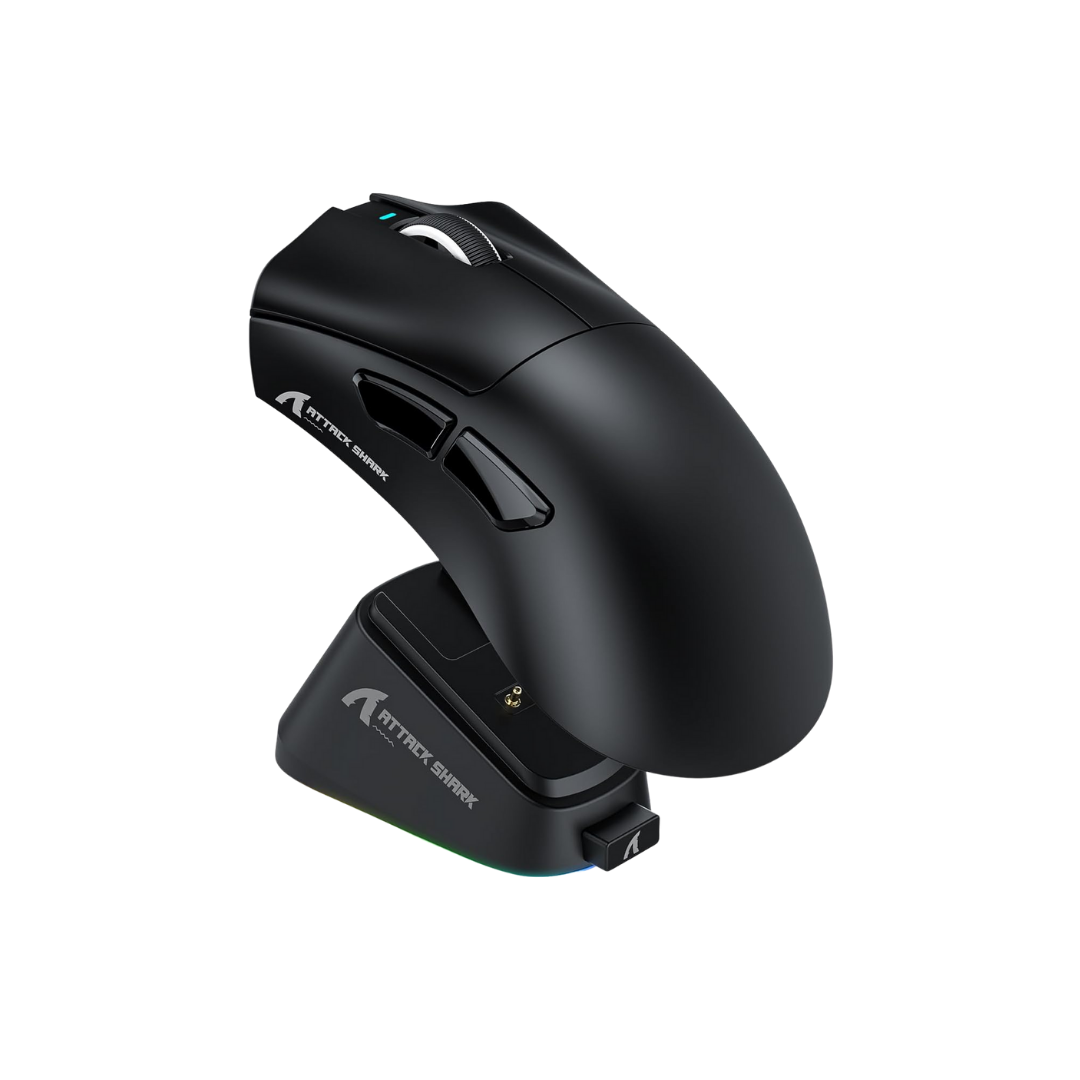 ATTACK SHARK V3PRO Wireless Esports Gaming Mouse with Magnetic Charging Dock:62g Lightweight-1K Polling-25K DPI-PAW3311 Sensor,Wired/BT/2.4Ghz Programmable,BK52820 IC for PC Laptop Gamer(Black+Tape)