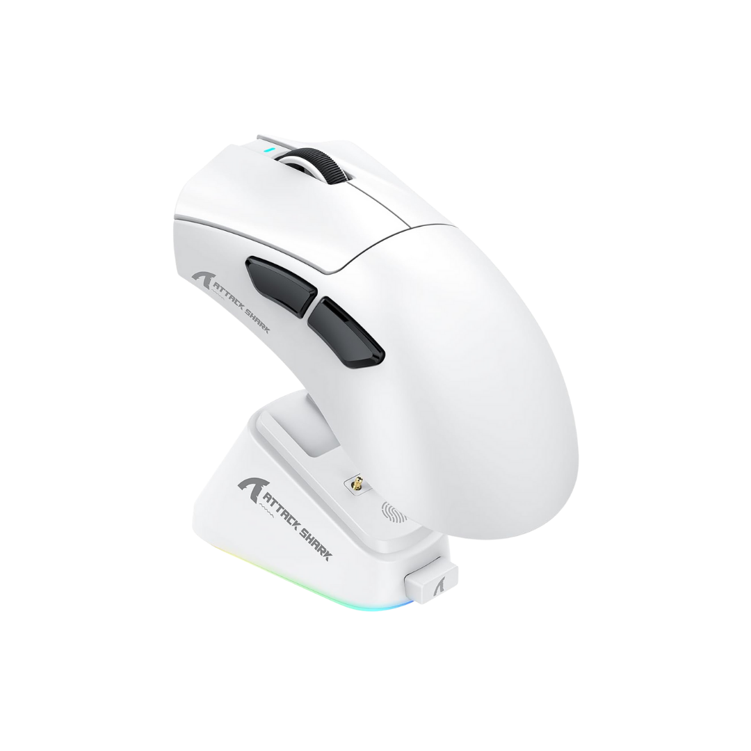 ATTACK SHARK V3 PRO Wireless Esports Gaming Mouse with Magnetic Charging Dock:62g Lightweight-1K Polling-25K DPI-PAW3311 Sensor,Wired/BT/2.4Ghz Programmable,BK52820 IC for PC Laptop Gamer(White+Tape)