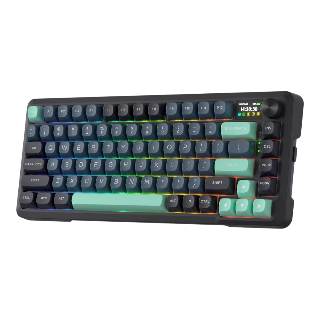Redragon K724 PRO Wireless Gasket Gaming Keyboard w/Hype Screen & Knob, 81-Key Mechanical Keyboard, Easy-Control 1.14’’ TFT Info Display, 5-Layer Noise Dampening, Custom Linear Switch, Dark Jade Color
