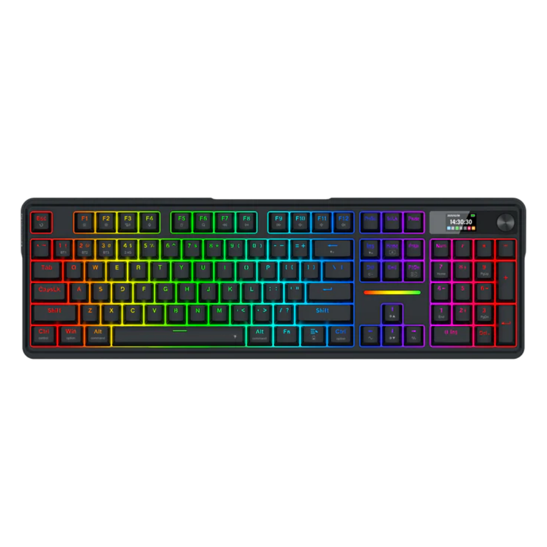 Redragon K762 PRO Wireless 104-Key Gasket Gaming Keyboard, Screen & Knob | Easy-Control LED Info Display, 0-Delay Tri-Mode, Cushioned 5-Layer Noise Dampening for Creamy Thocky Sound, Full-Size 104-Key