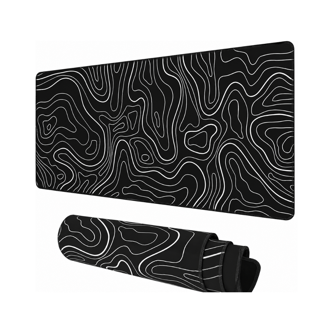 Topographic Map Large Mouse Pad XXL Black Lines Contour Geographic Extended Large Desk Mat Big Desk Pad (90X40 CM)(4 MM) Non-Slip Rubber Base Stitched Edge Long Mousepad,35.4 x 15.7 Inch