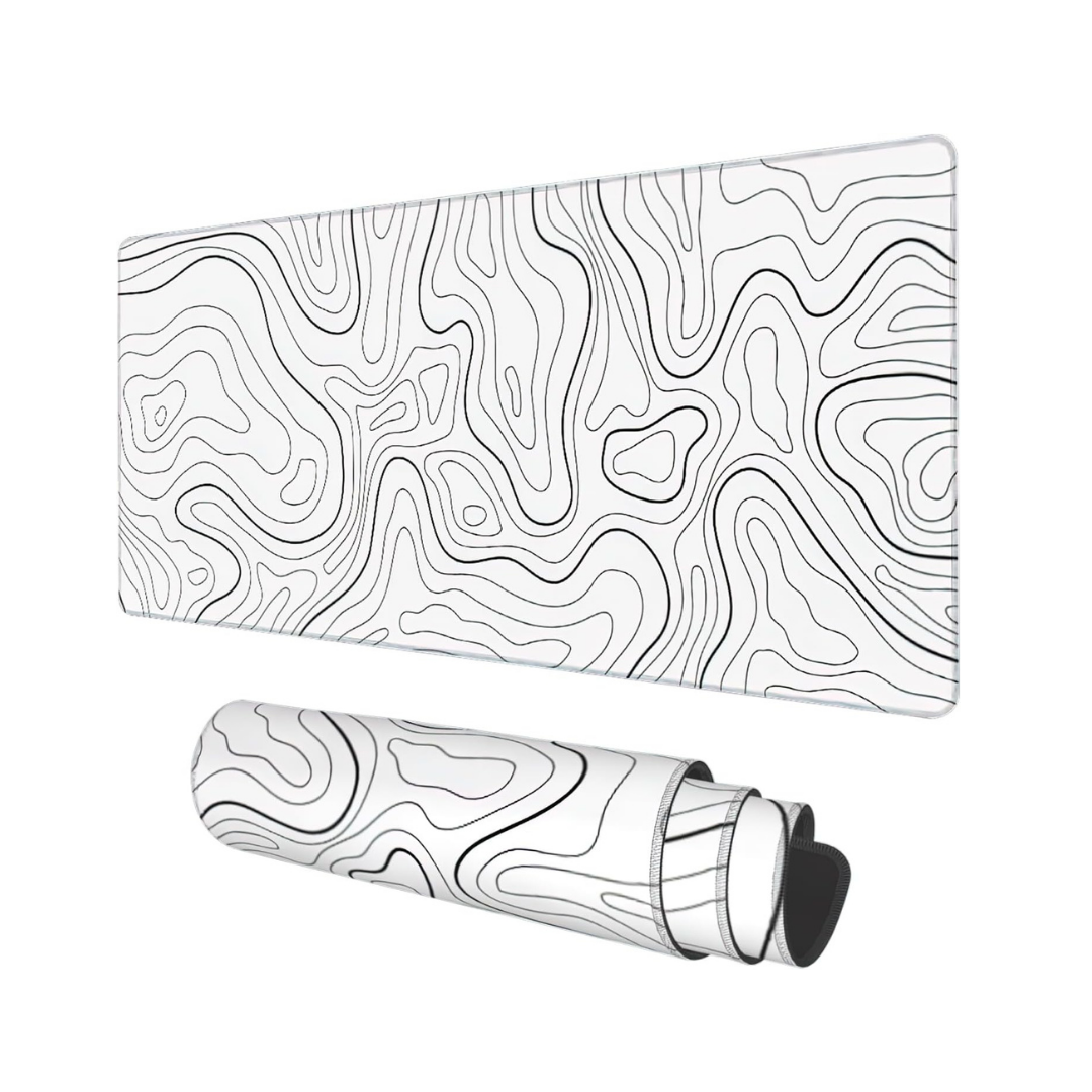 Topographic Map Large Mouse Pad XXL White Lines Contour Geographic Extended Large Desk Mat Big Desk Pad (90X40 CM)(4 MM) Non-Slip Rubber Base Stitched Edge Long Mousepad,35.4 x 15.7 Inch