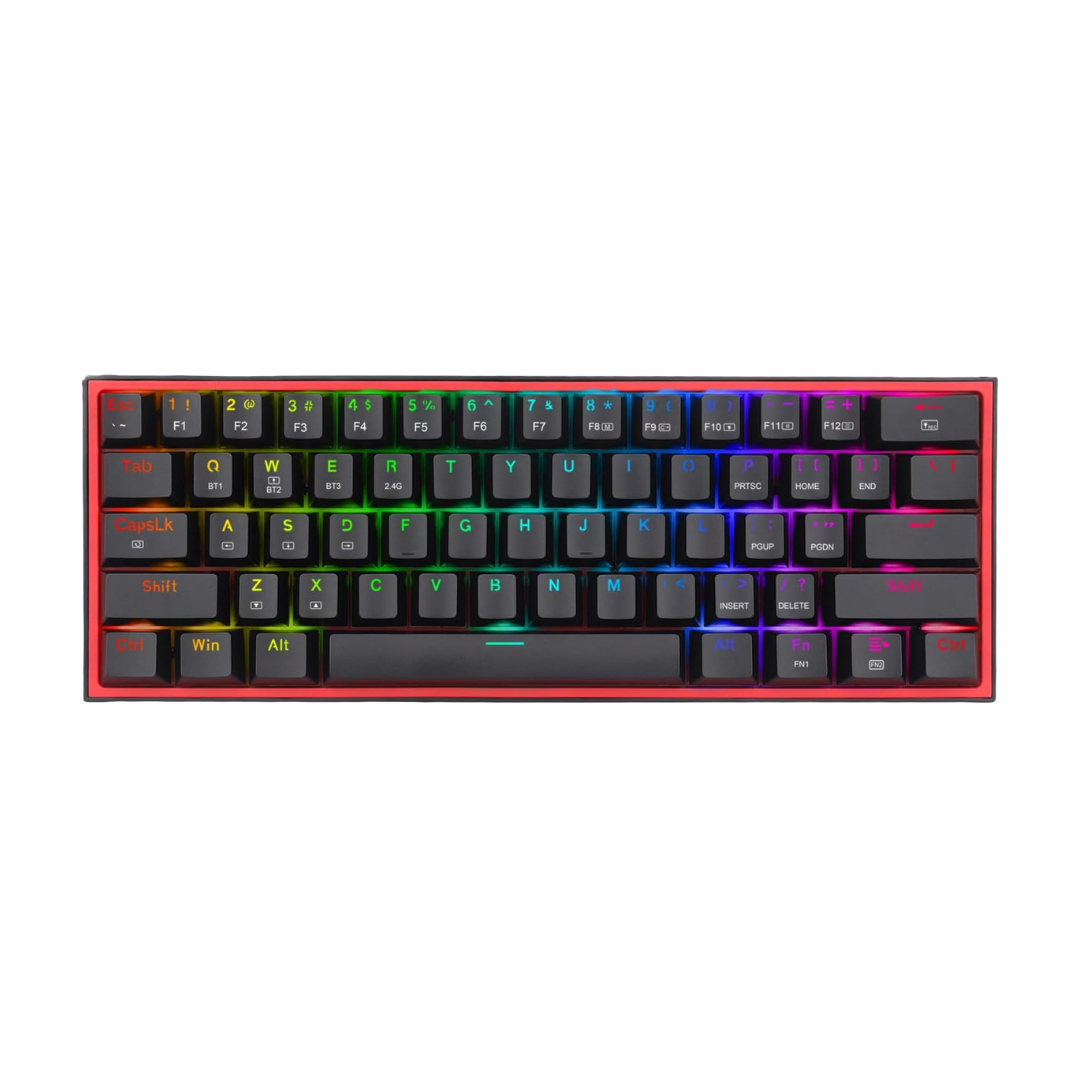 Redragon K616 Fizz Pro 60% Wirless /Wired RGB Gaming Keyboard, 61 Keys Compact Mechanical Keyboard Black, Linear Red Switch, Pro Driver/Software Supported