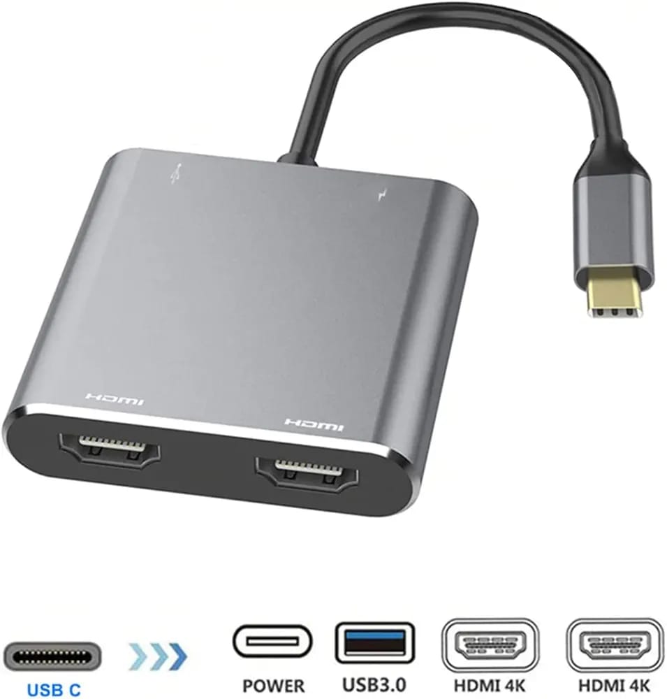 USB C to Dual HDMI Adapter, 4 in 1 USB Type C Hub with 2 HDMI?4K@30Hz?/USB3.0 /PD Charging, Dual HD Screen Display USB-C Docking Station Compatible...