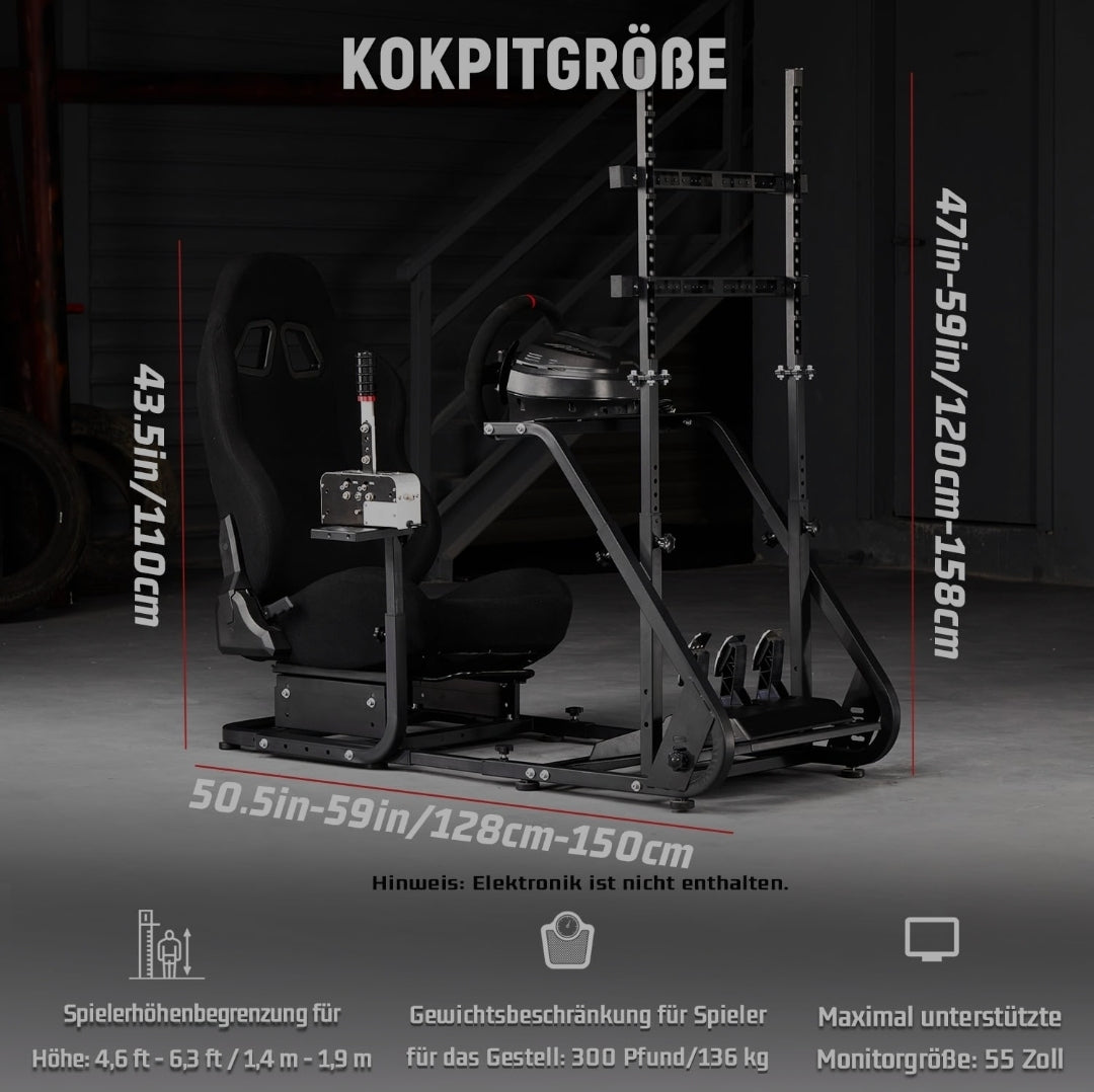 Dardoo Racing Simulator Cockpit with Monitor Stand - TV Mount&Black Seat fit for Logitech G923 Thrustmaster Wheels Fanatec WITHOUT Wheel Shifter Pedal and Display (Monitor Stand Cockpit - Black)