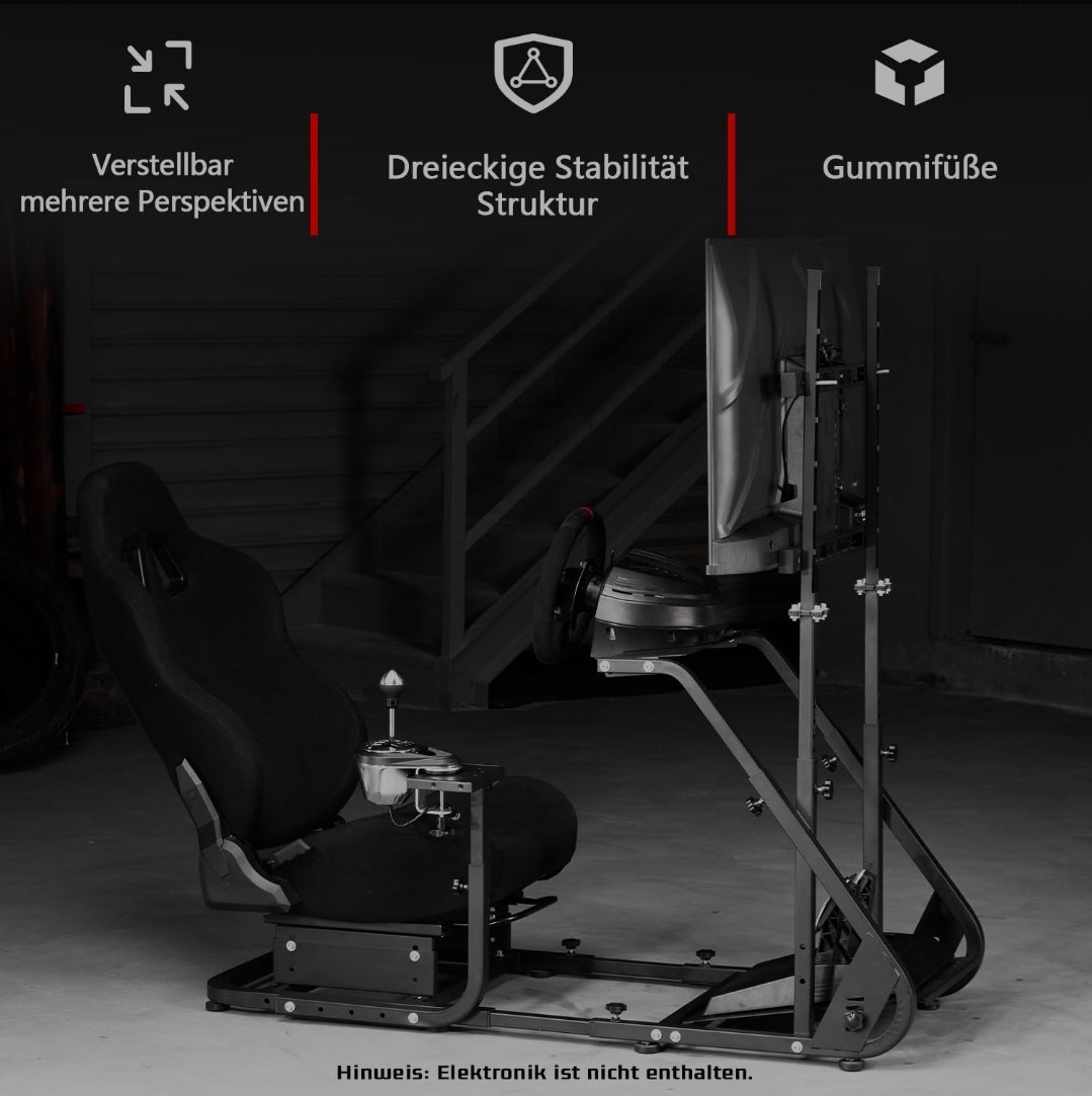 Dardoo Racing Simulator Cockpit with Monitor Stand - TV Mount&Black Seat fit for Logitech G923 Thrustmaster Wheels Fanatec WITHOUT Wheel Shifter Pedal and Display (Monitor Stand Cockpit - Black)