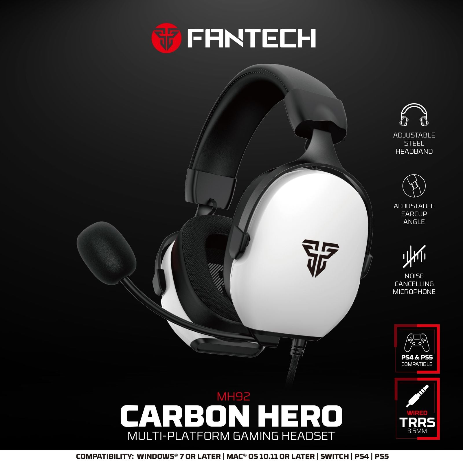 FANTECH HERO MH92 CARBON MULTI PLATFORM GAMING HEADSET (PS5 - PS4) WHITE