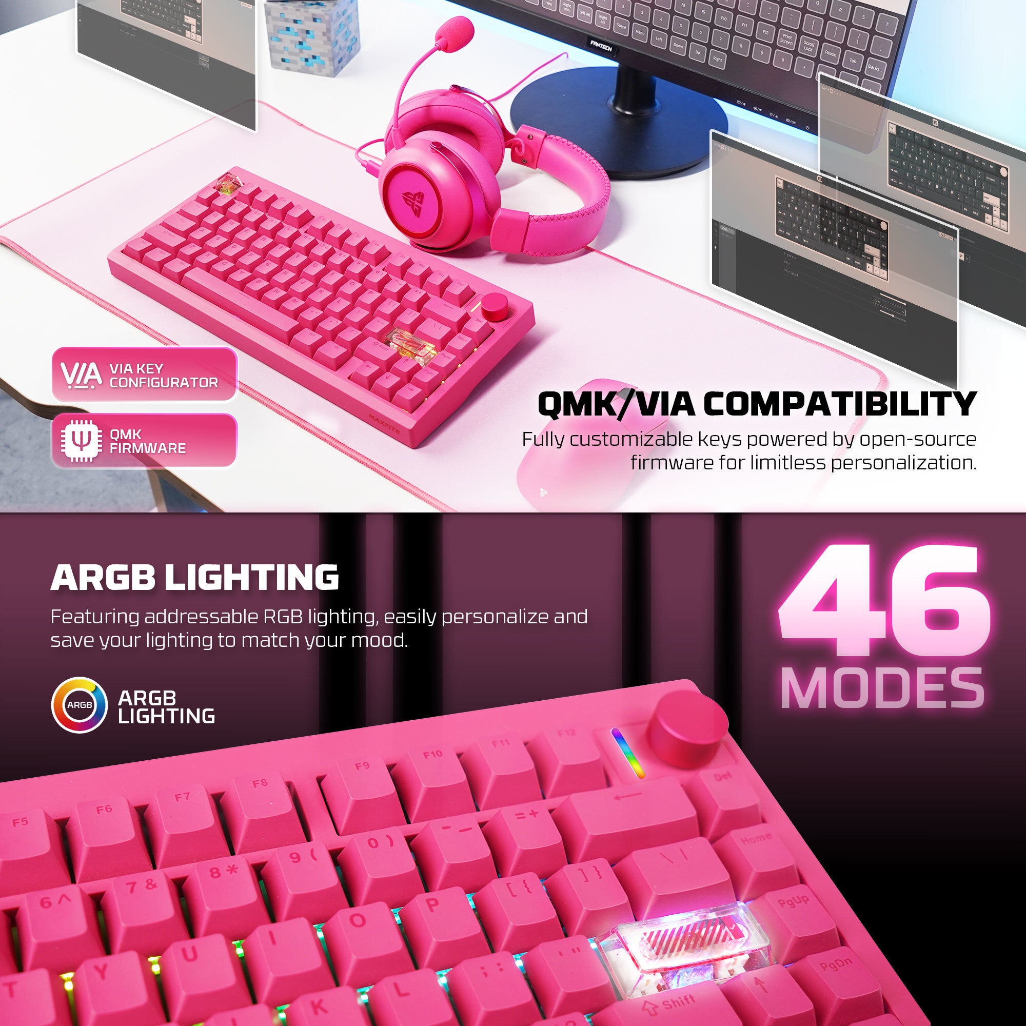 Fantech MK921 MAXFIT8 QMK Mechanical Keyboard Pink
