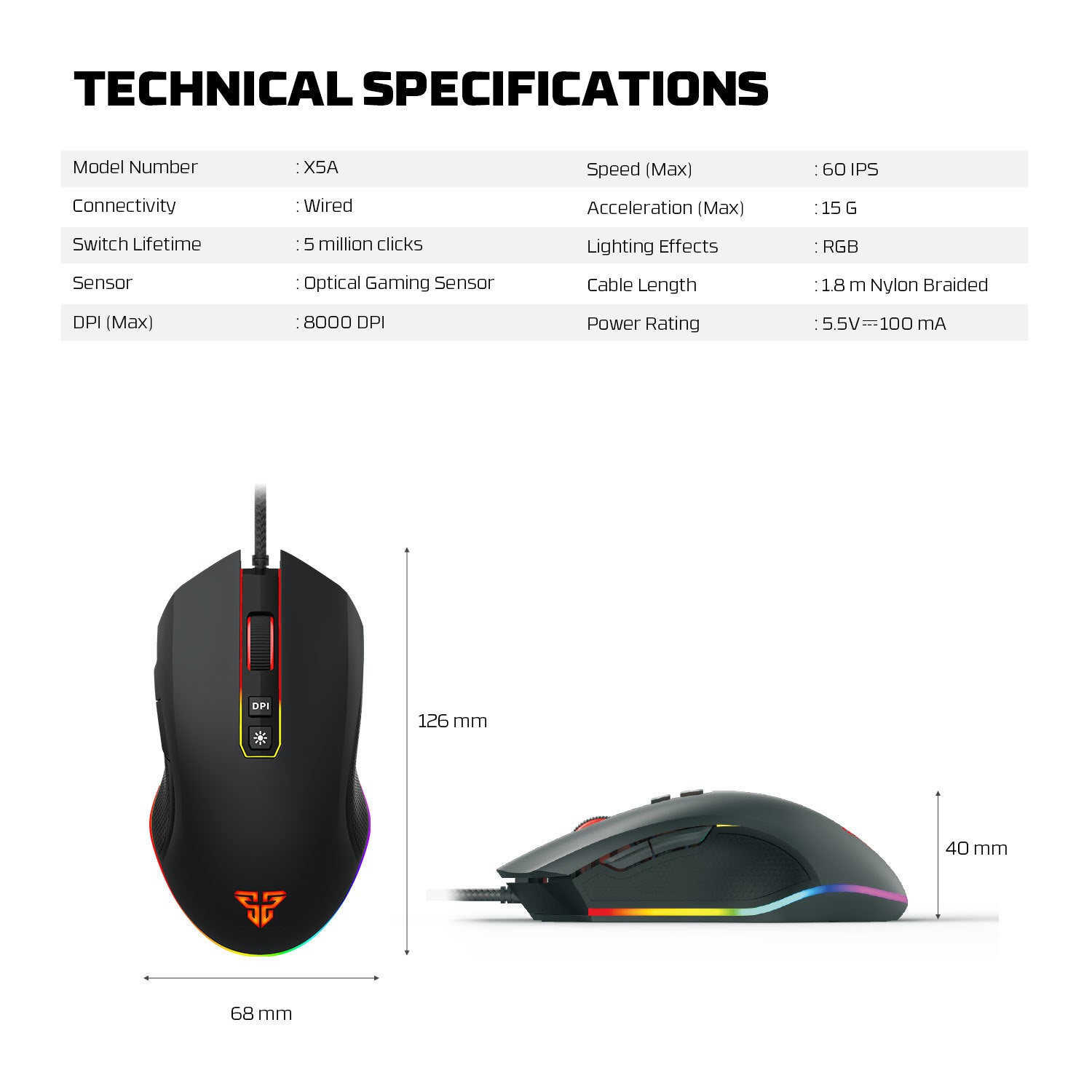 Fantech Zeus X5A Gaming Mouse 8000 DPI Fantech Zeus X5A Gaming Mouse 8000 DPI