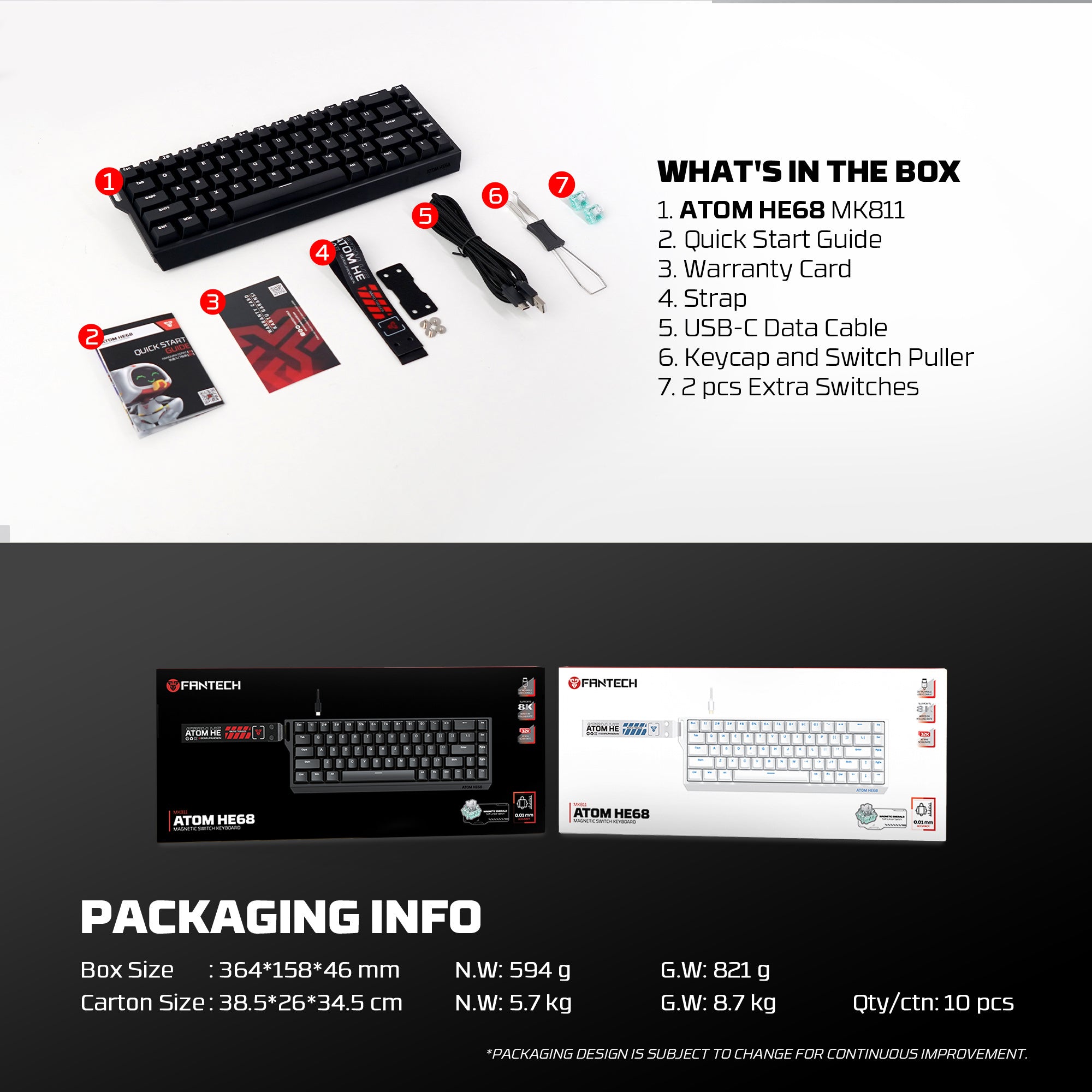 Fantech Magnetic Switch Keyboard ATOM HE68 SERIES MK811 ,White