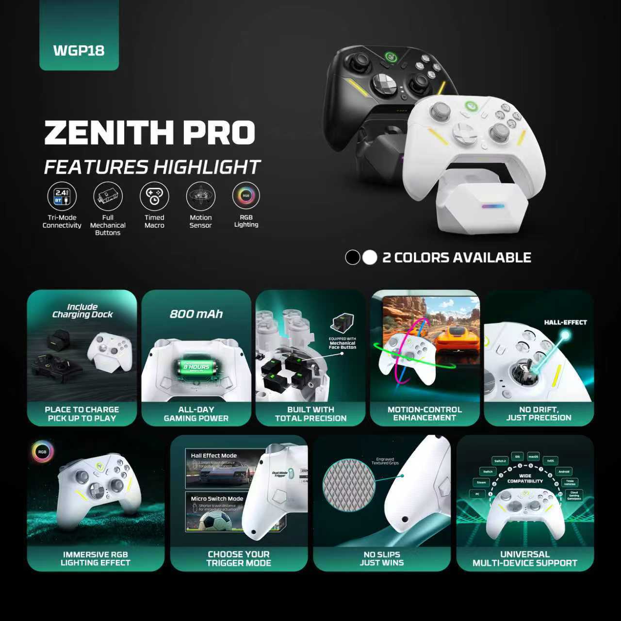 Fantech ZENITH PRO Wireless Gamepad RGB Multi-Platform Hall-Effect Game Controller with Charging Dock Fantech ZENITH PRO Wireless Gamepad RGB Multi-Platform Hall-Effect Game Controller with Charging Dock
