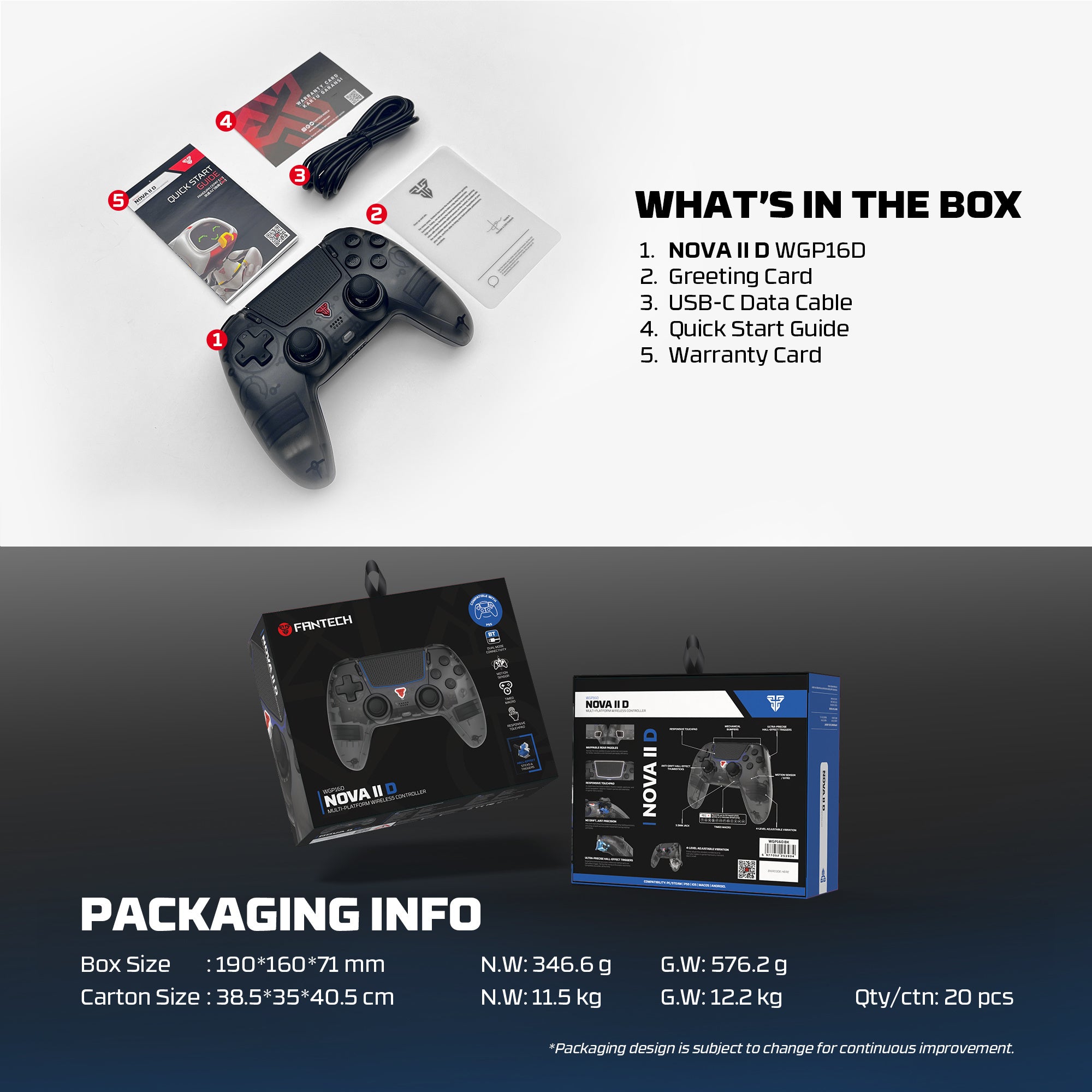 Fantech NOVA II D WGP16D Controller Hall Effect (PS5) NEW