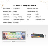 Fantech MK912 ATOM PRO63 RGB Bluetooth, Wireless Gaming keyboard Mercury