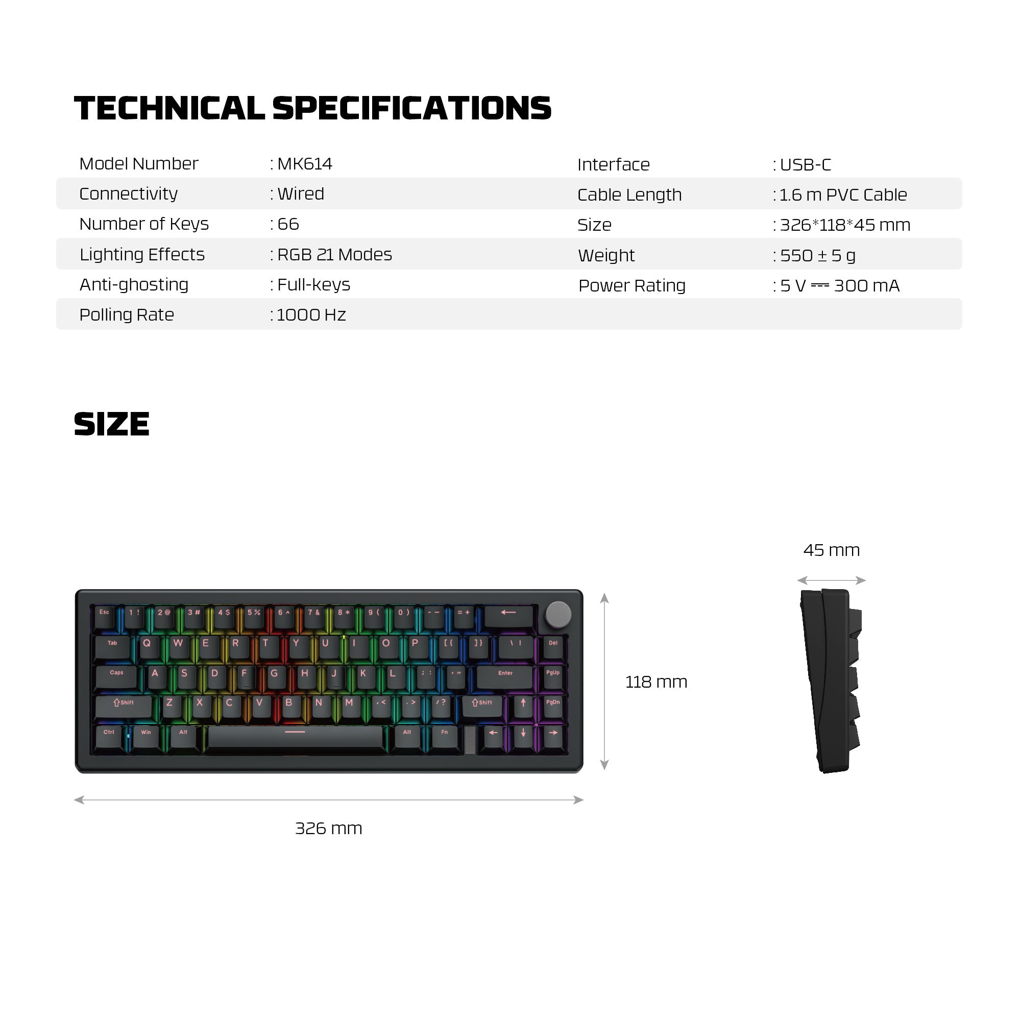 Fantech ATOM X66 MK614 Mechanical Keyboard  - black
