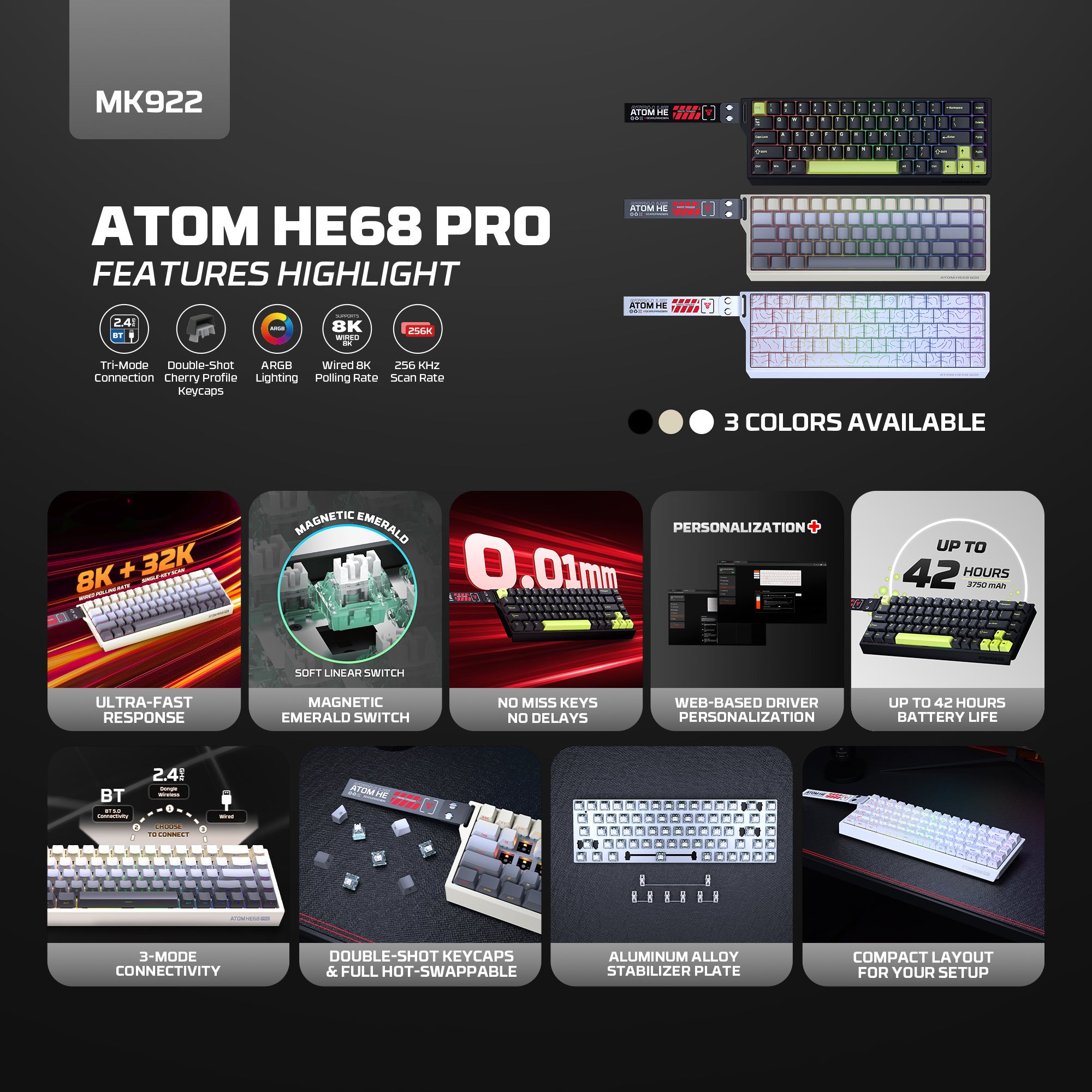 Fantech Keyboard ATOM HE68 MK922 MAGNETIC SWITCH – BLACK