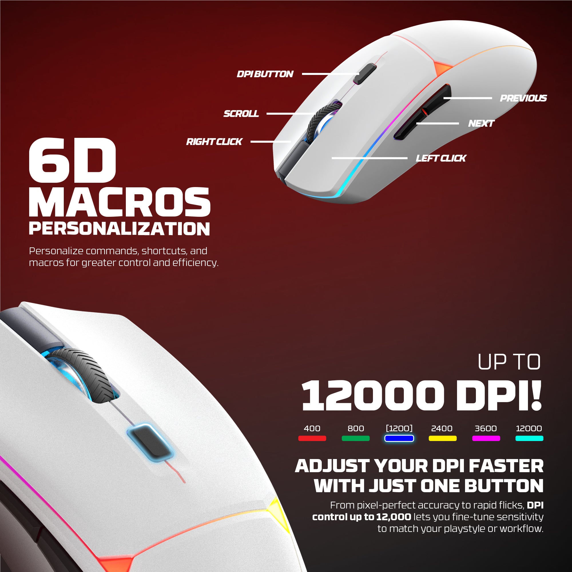 Fantech WG7V2RD CRYPTO II Wireless Gaming Mouse White