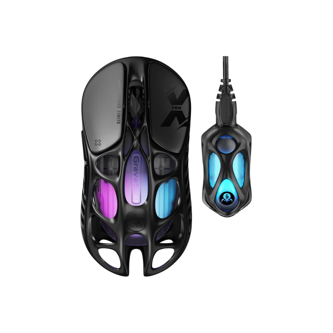 GravaStar Mercury X Pro Wireless Gaming Mouse, Come with 8K Dongle – 32,000 DPI PAW 3950 Sensor, 8,000Hz Polling Rate, Only 49g, Magnesium Alloy Hollow Frame, RGB Lighting, 5 Programmable Buttons