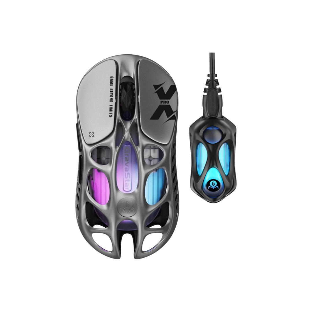 GravaStar Mercury X Wireless Gaming Mouse – 32,000 DPI PAW 3950 Sensor, 1000Hz Polling Rate, Only 49g, Magnesium Alloy Hollow Frame, RGB Lighting, 5 Programmable Buttons