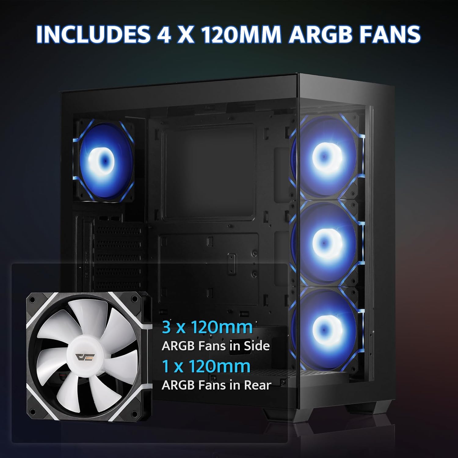 DarkFlash (DS900) ATX Mid Tower PC Case 6fan ARGB Tower Case & Monitor