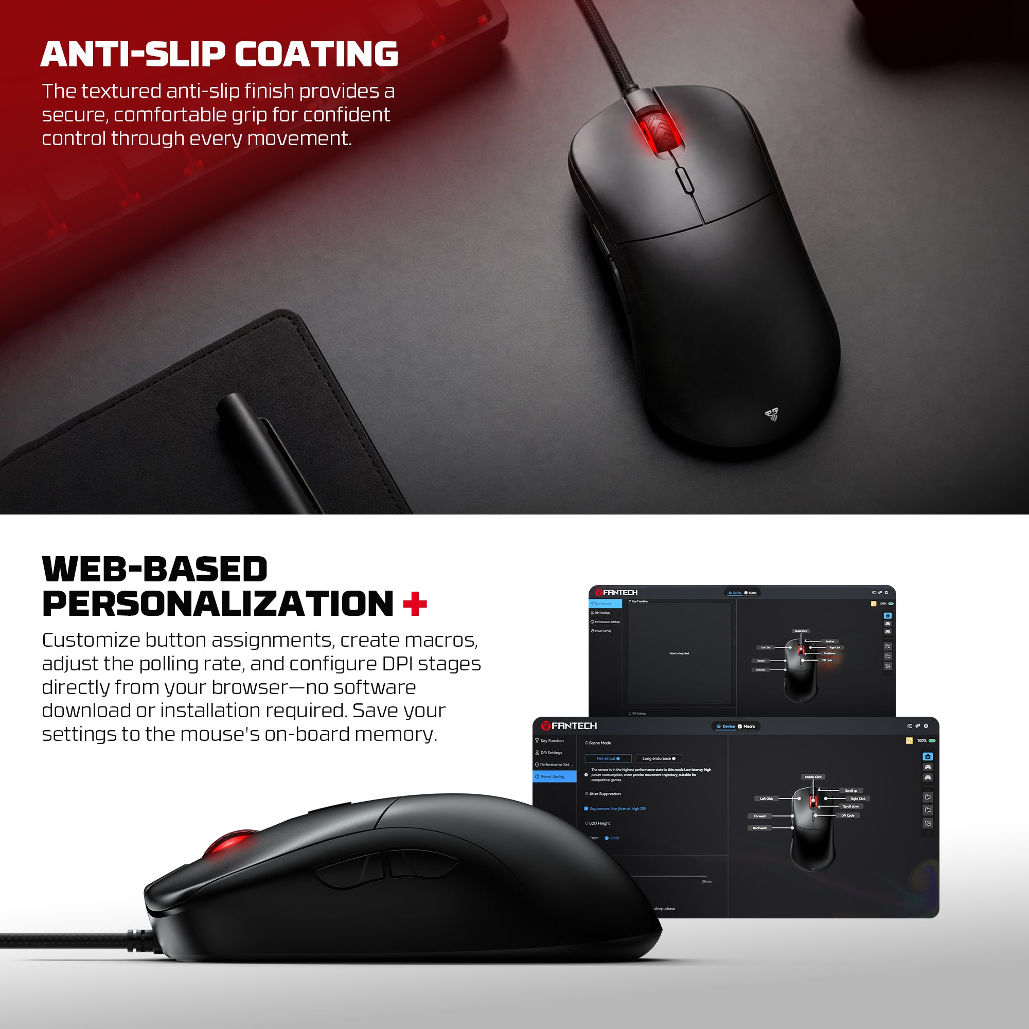 Fantech Helios Neo UX3V2S Wired Gaming Mouse with RGB Lighting 6D Macro Function 400-20000 Adjustable DPI 20 Million Clicks Plug & Play Tracking Speed Up to 450 IPS / 50G Acceleration 1.8m Nylon Braided USB Cable Connectivity 1000Hz Polling Rate