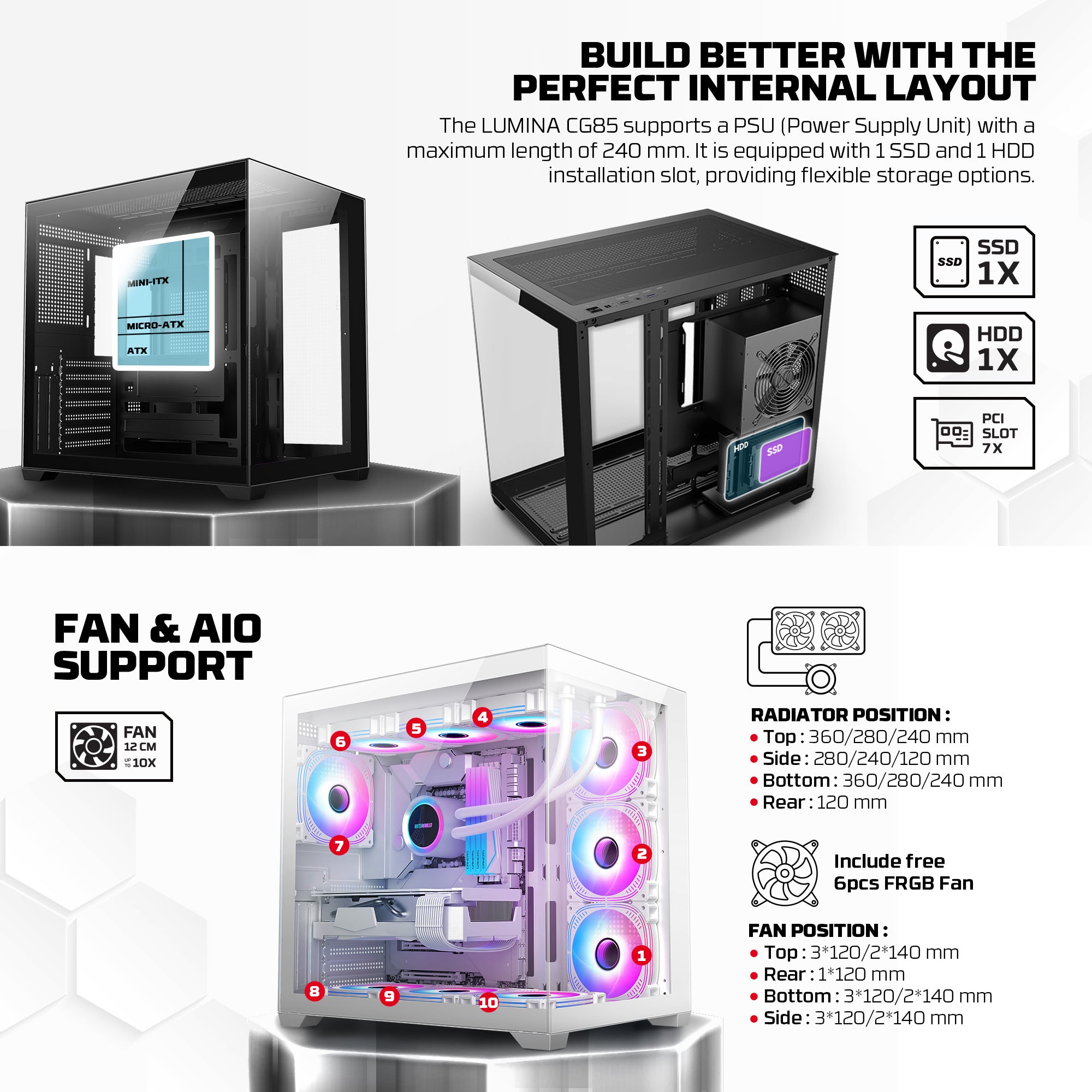 Fantech CG85 LUMINA MID Tower Gaming Case - Black
