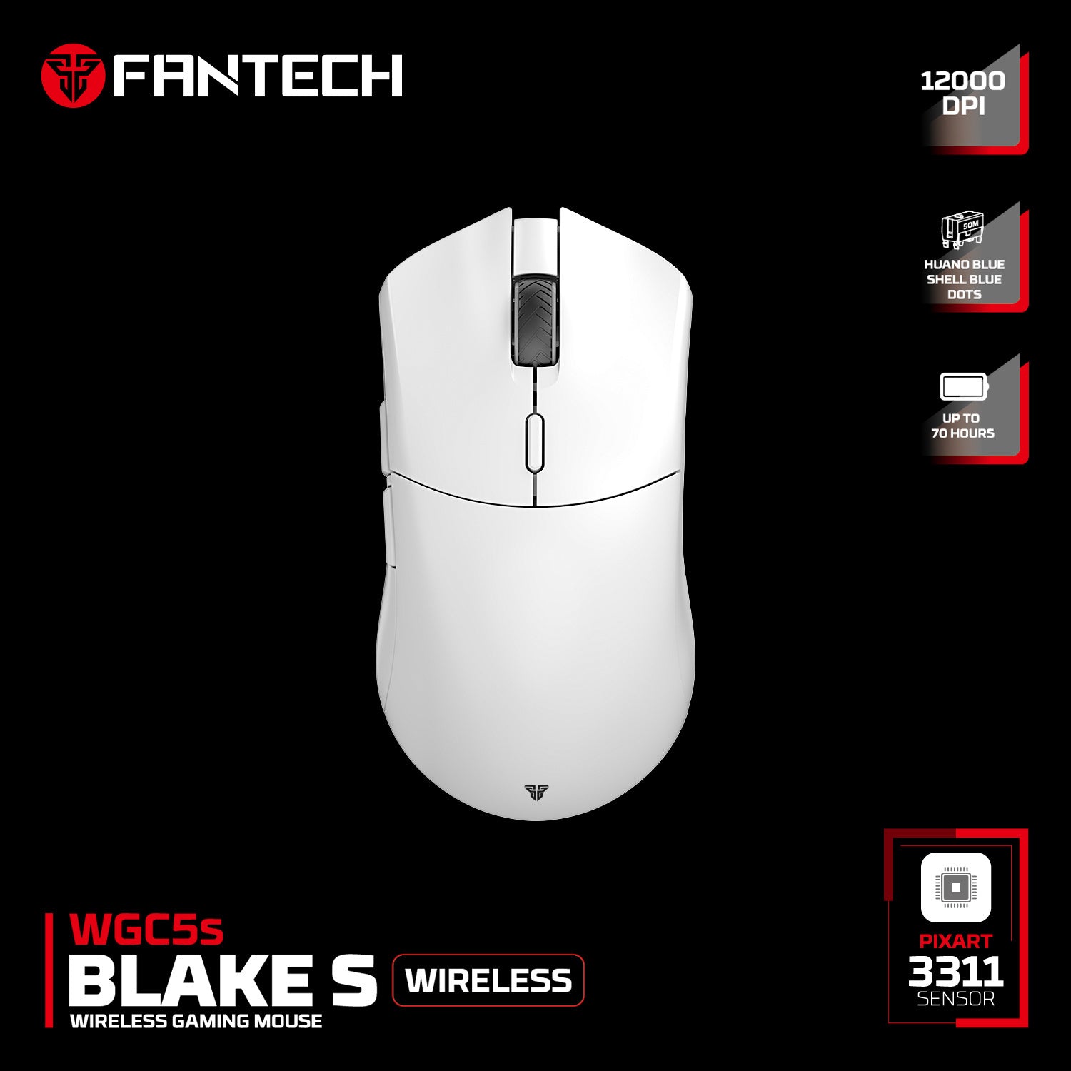 ماوس الألعاب اللاسلكي ثنائي الوضع FANTECH WGC5S BLAKE S - أسود