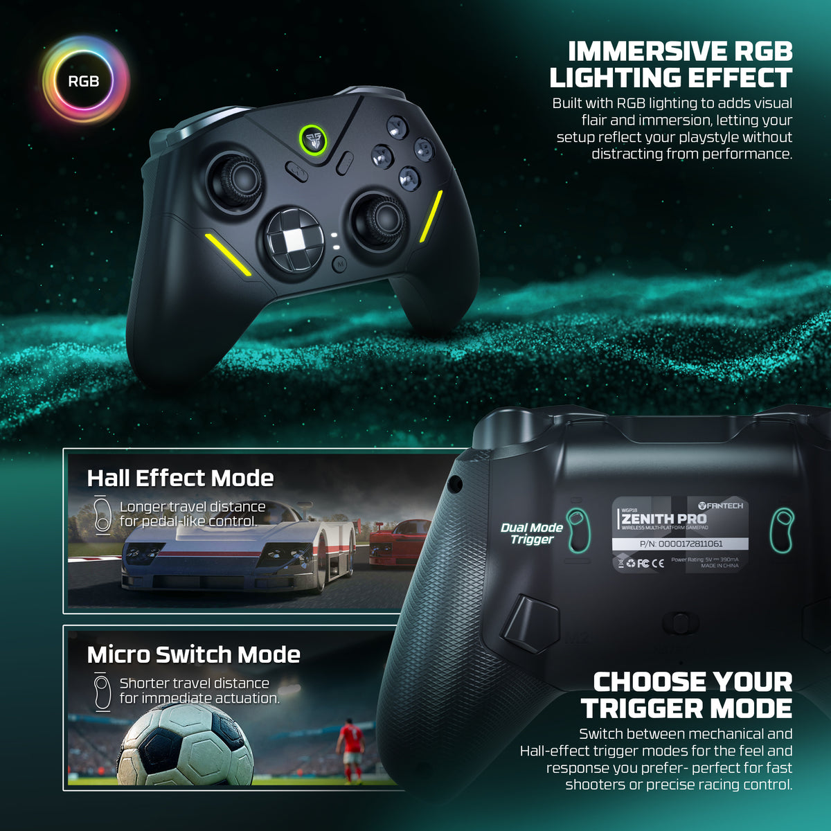 Fantech ZENITH PRO Wireless Gamepad RGB Multi-Platform Hall-Effect Game Controller with Charging Dock Fantech ZENITH PRO Wireless Gamepad RGB Multi-Platform Hall-Effect Game Controller with Charging Dock