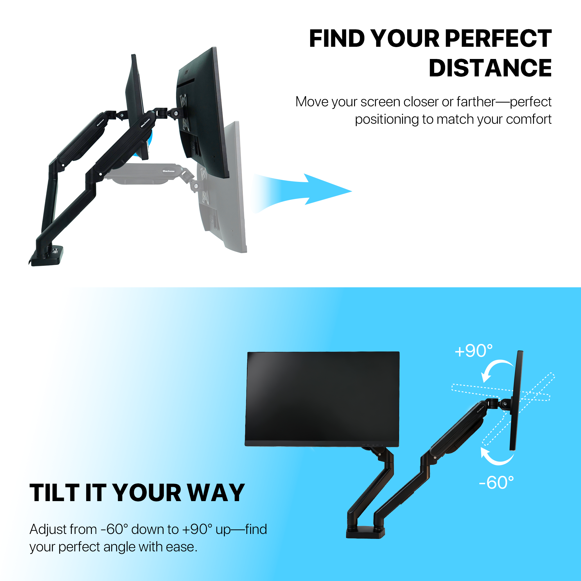 Fantech Workstation MBD1 Dual-Arm Monitor Mount, 90 Degree for 13" to 32" Screen Adjustable Spring Dual Monitor Arm Bracket for Desk