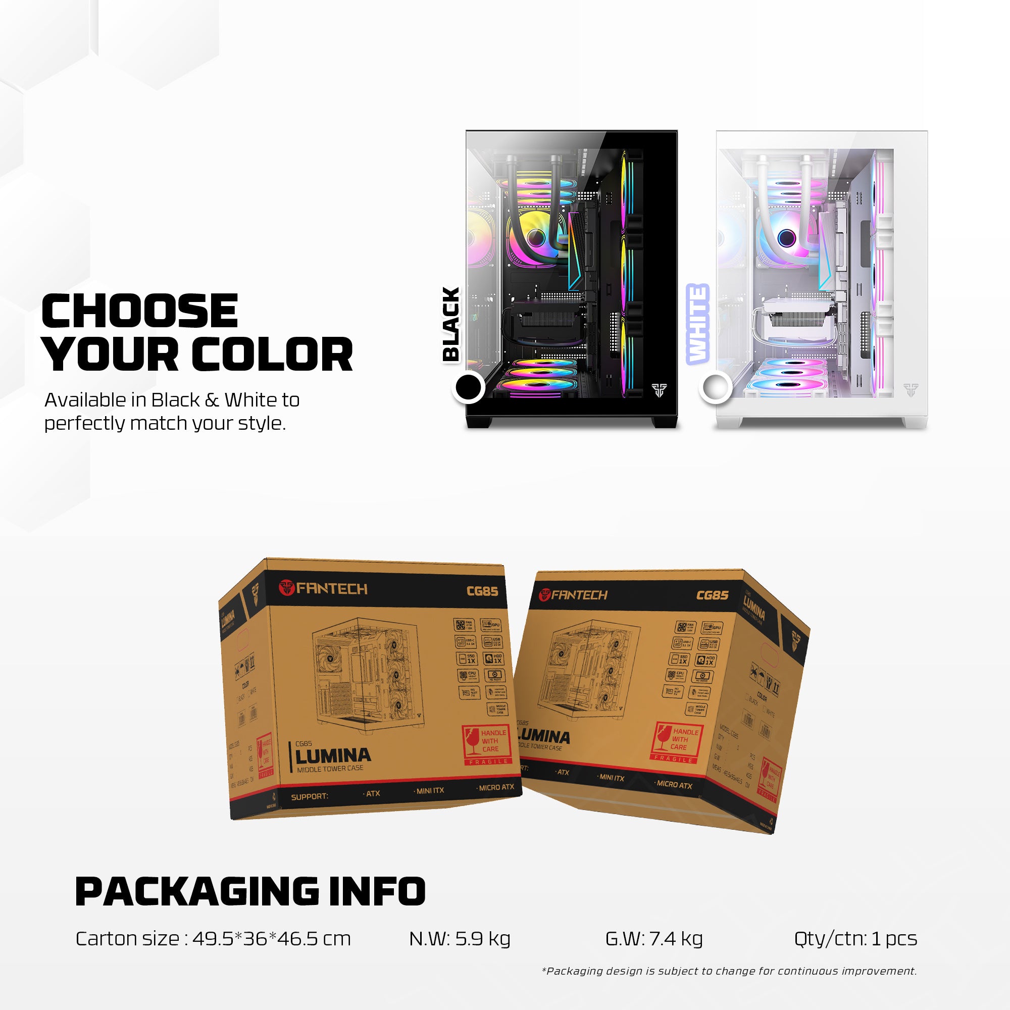Fantech CG85 LUMINA MID Tower Gaming Case - Black
