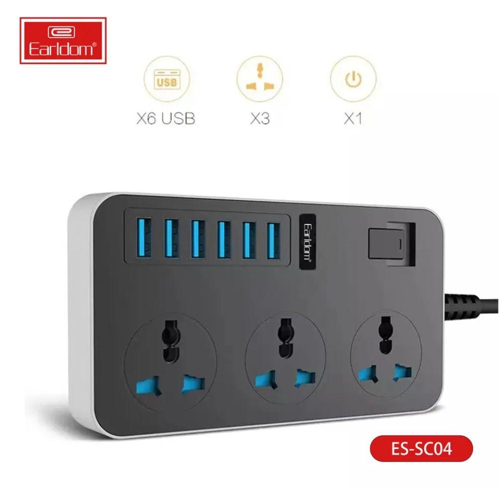 Earldom SC04 EU - Socket 3000W 6USB Ports 3 Power Socket 3.1A 200CM Cables &