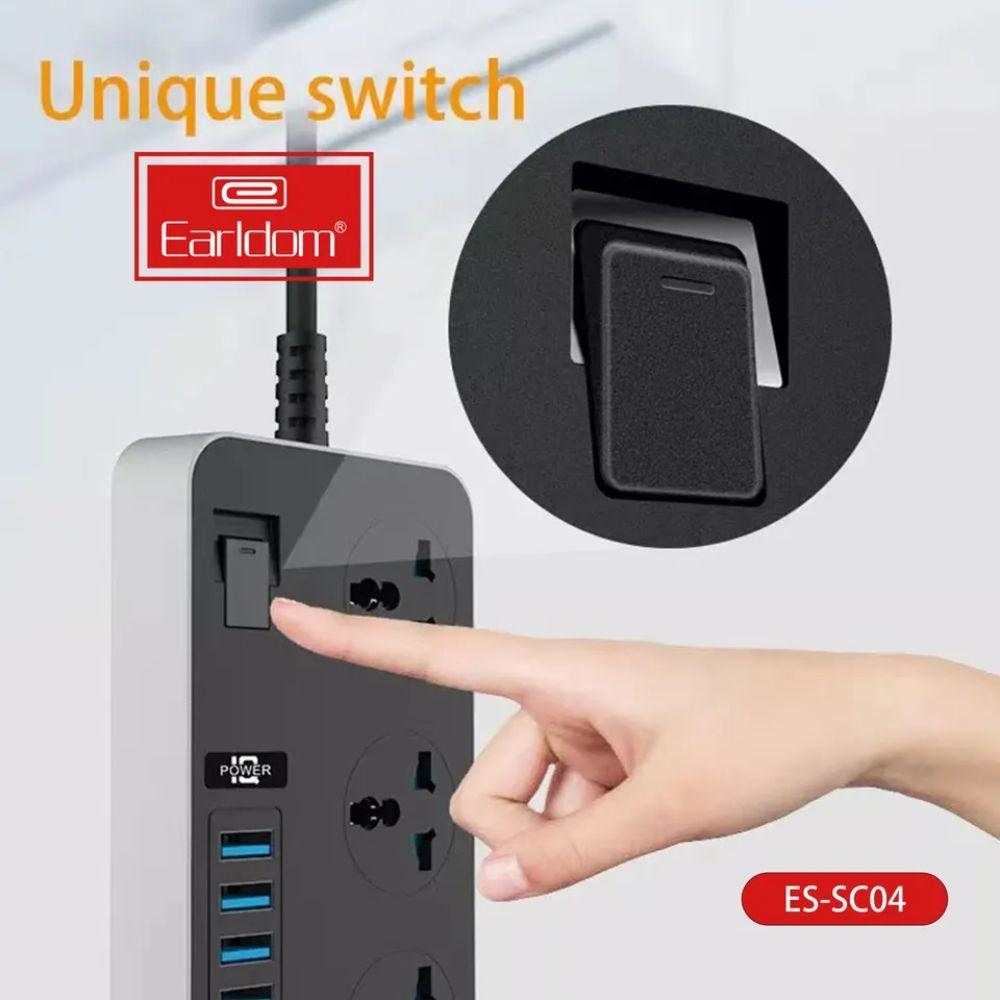 Earldom SC04 EU Socket 3000W 6USB Ports 3 Power Socket 3.1A 200CM Cables &