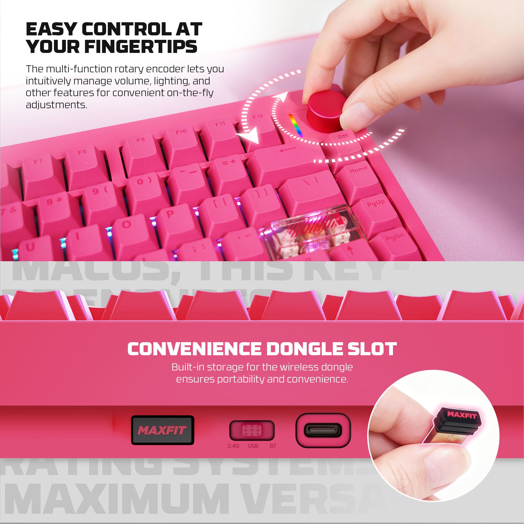 لوحة مفاتيح ميكانيكية Fantech MK921 MAXFIT8 QMK باللون الوردي